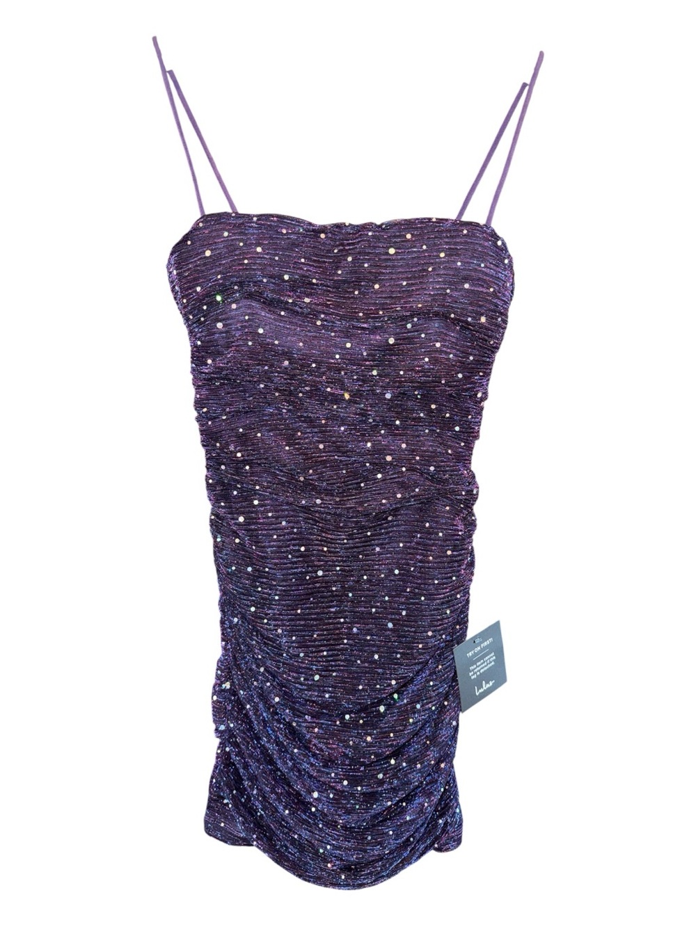 Lulu's Purple Sequin Ruched Slip Dress